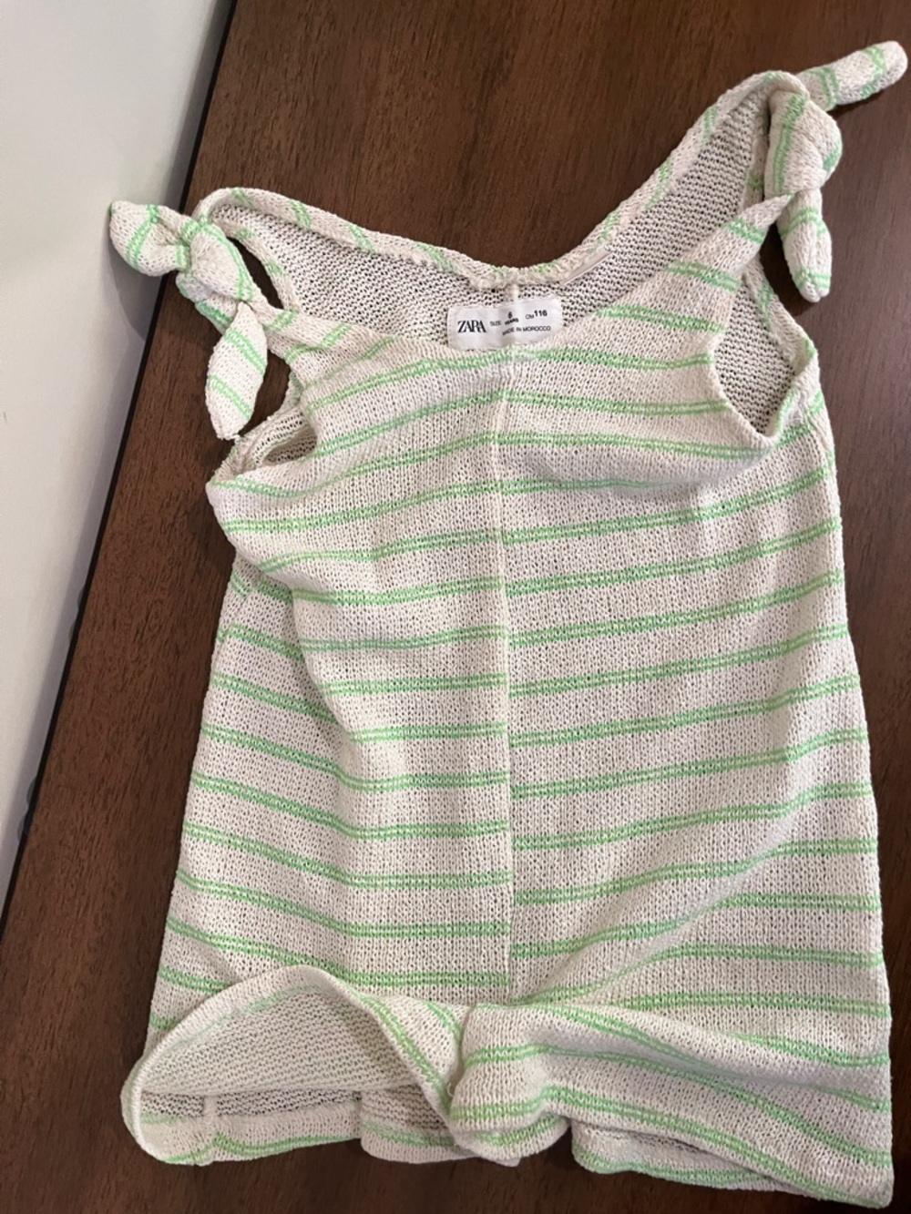 Zara Cream and Light Green Striped Knit Tank with Tie Straps